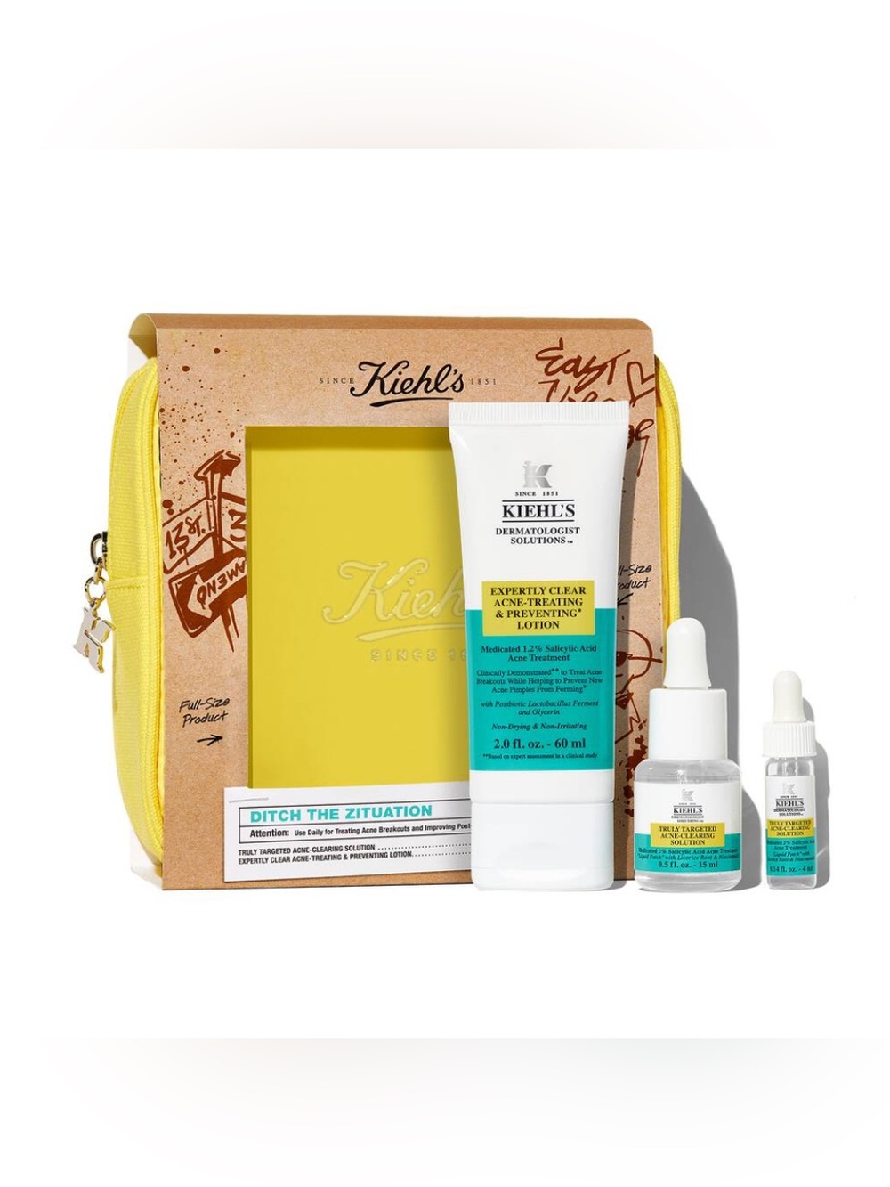 NEW Kiehl’s 3-Pc “Ditch The Zituation” Acne Fighting Kit Set with Yellow Pouch